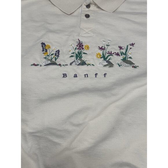 Vintage The Shirt Co XL Ivory Henley Embroidered Floral Banff Collard Sweatshirt - Picture 5 of 13